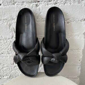 Loeffler Randall black leather knot slides Size 10